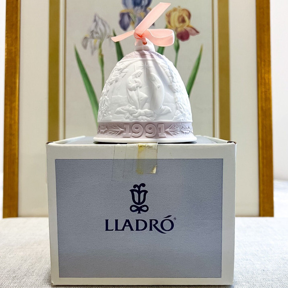 Lladró Other - Vintage Lladro 1991 Pink Christmas Bell Ornament Decor Porcelain Spain w BOX